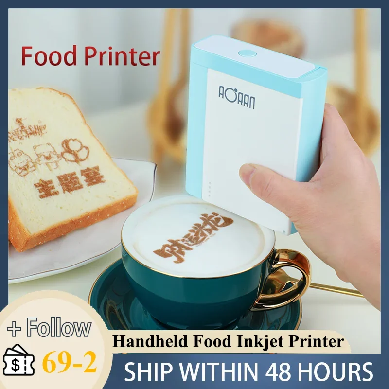 Portable Handheld Food Inkjet Printer Food-grade Ink Bluetooth Control Perfect for Coffee Macarons Cakes Personalized Designs