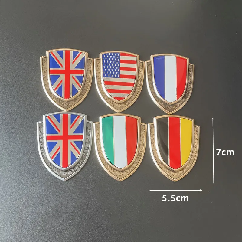 3D Metal Car Sticker Italy France Germany England America Flag Emblem Badge Decals For Audi Honda Opel Lada Toyota Chevrolet