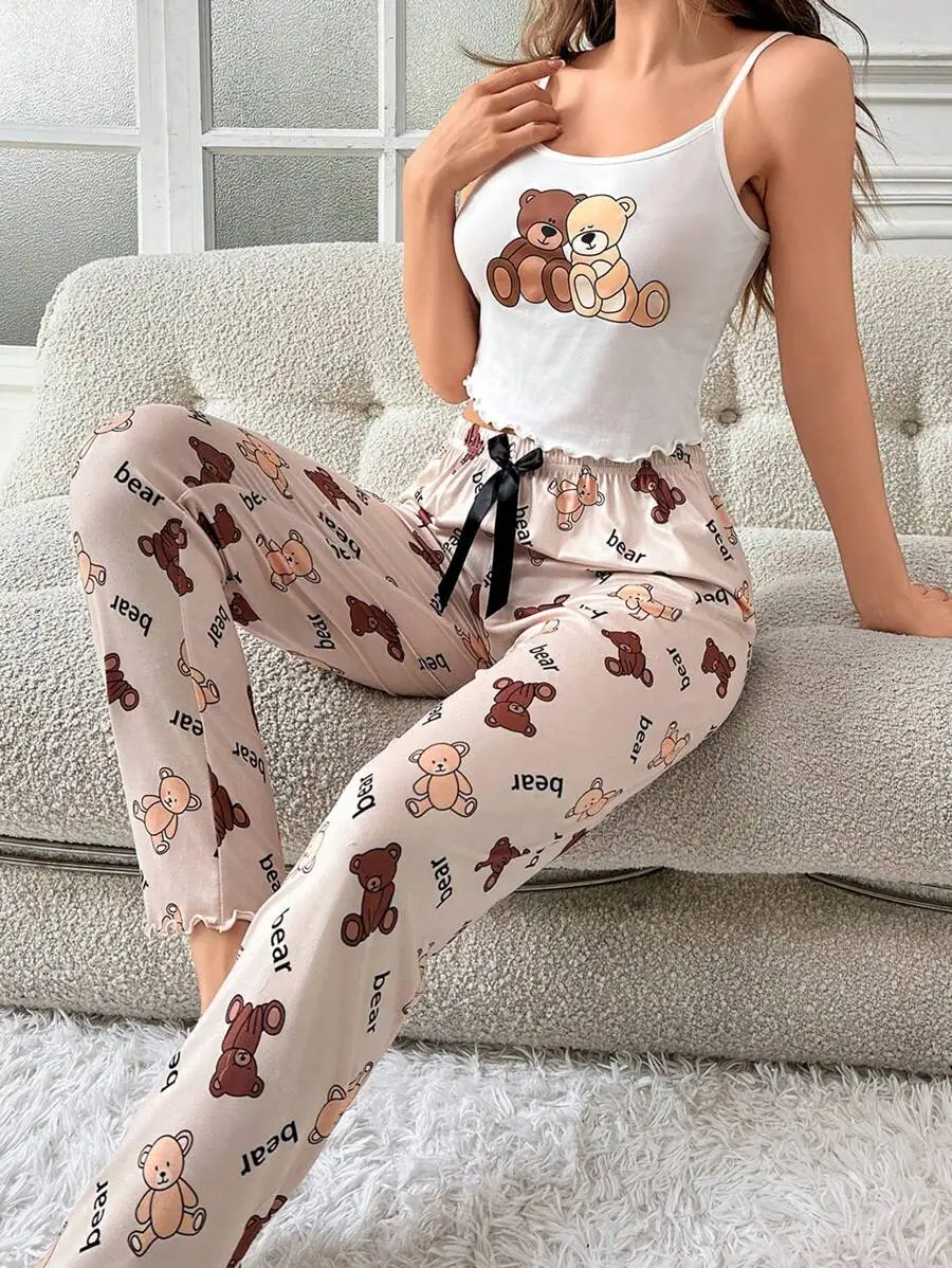 

Women's Cute Bear Print Camisole and Pants Pajama Set
