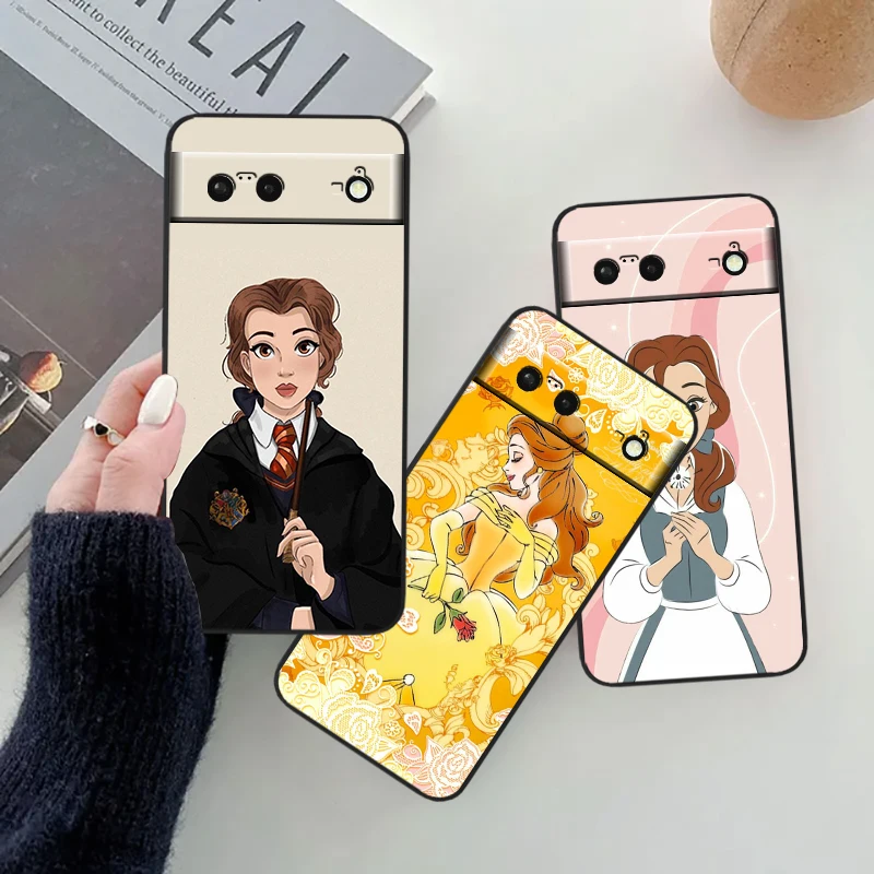 Princess Belle Disney Cartoon For Google Pixel 8 7A 7 6A 6 5A 5 4 4A XL 5G Black Silicon Shockproof Shell TPU Phone Case