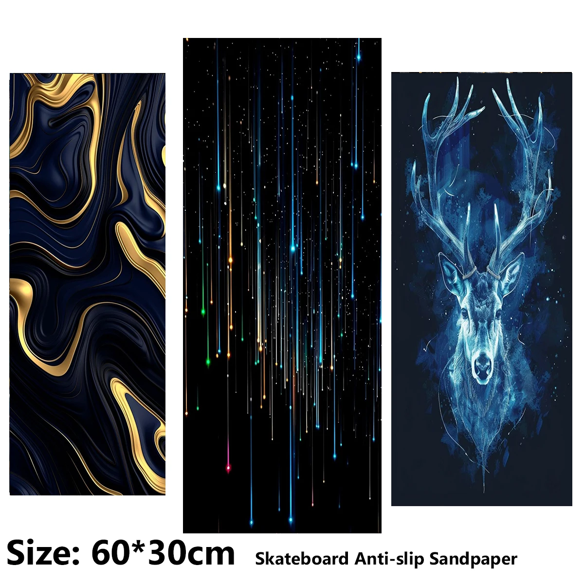 

60*30cm ElecStric Scooter Anti-slip Sticker Sandpaper Skateboard Grip Tape Sheet Geometric Texture Blue Deer Pattern