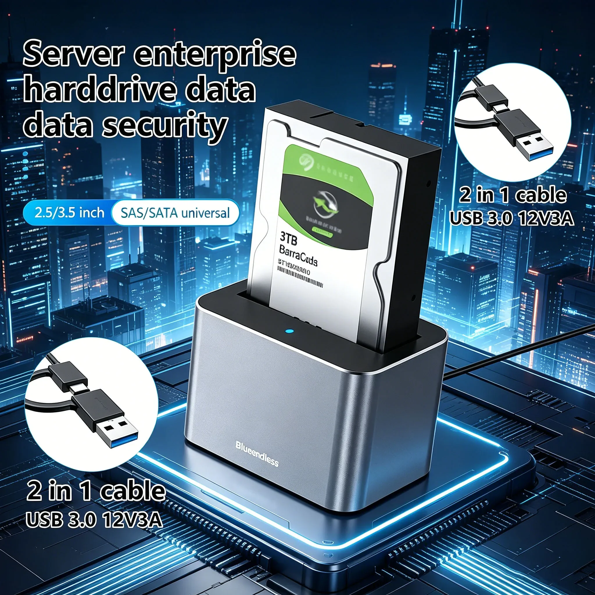 

2.5/3.5 Inch SAS/SATA HDD Enclosure USB 3.0 External Hard Drive Docking Station