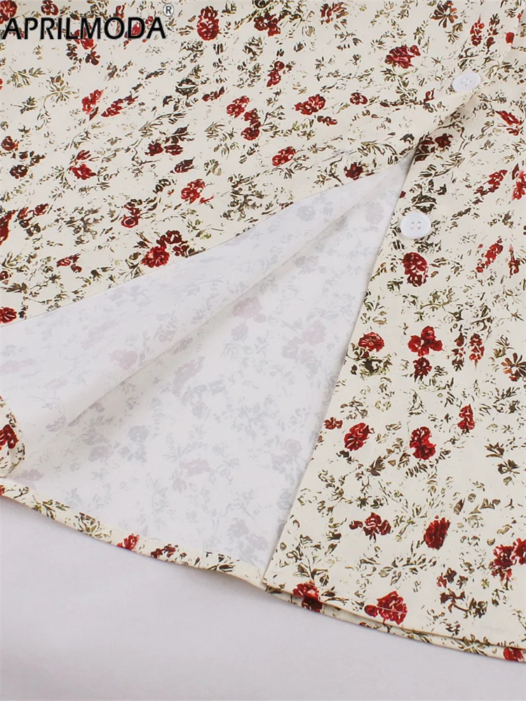 2025 Abito casual da donna vintage in stile francese con stampa a fiori piccoli con fiocco a maniche lunghe autunno una linea svasata abito da festa da tè