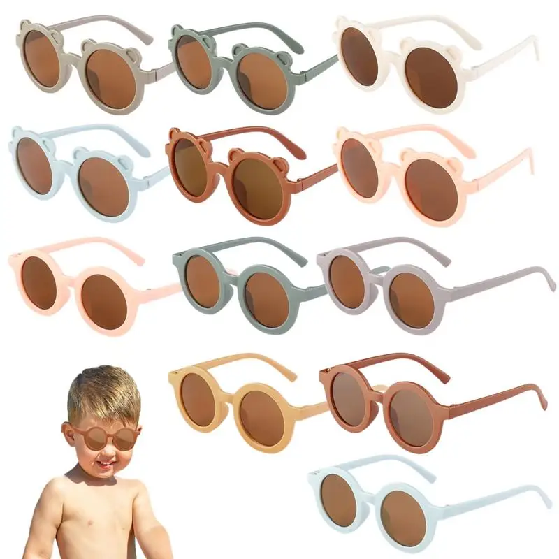 

12Pcs Kids Round Sunglasses Colorful Cute Bear Toddler Sunglasses Anti-Ultraviolet Outdoor Beach Eyewears Plastic Sunglasses