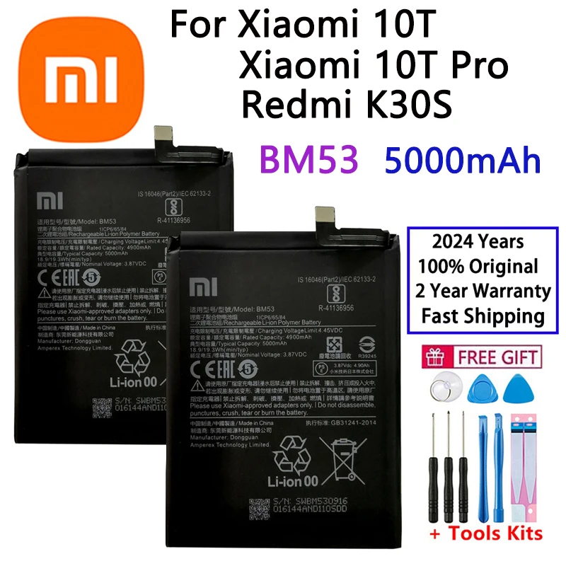 2024 Years 100% Origina Replacement Battery BM53 For Xiaomi 10T 10T Pro Mi 10T 5000mAh BM53 Batteries Bateria+Fast Shipping