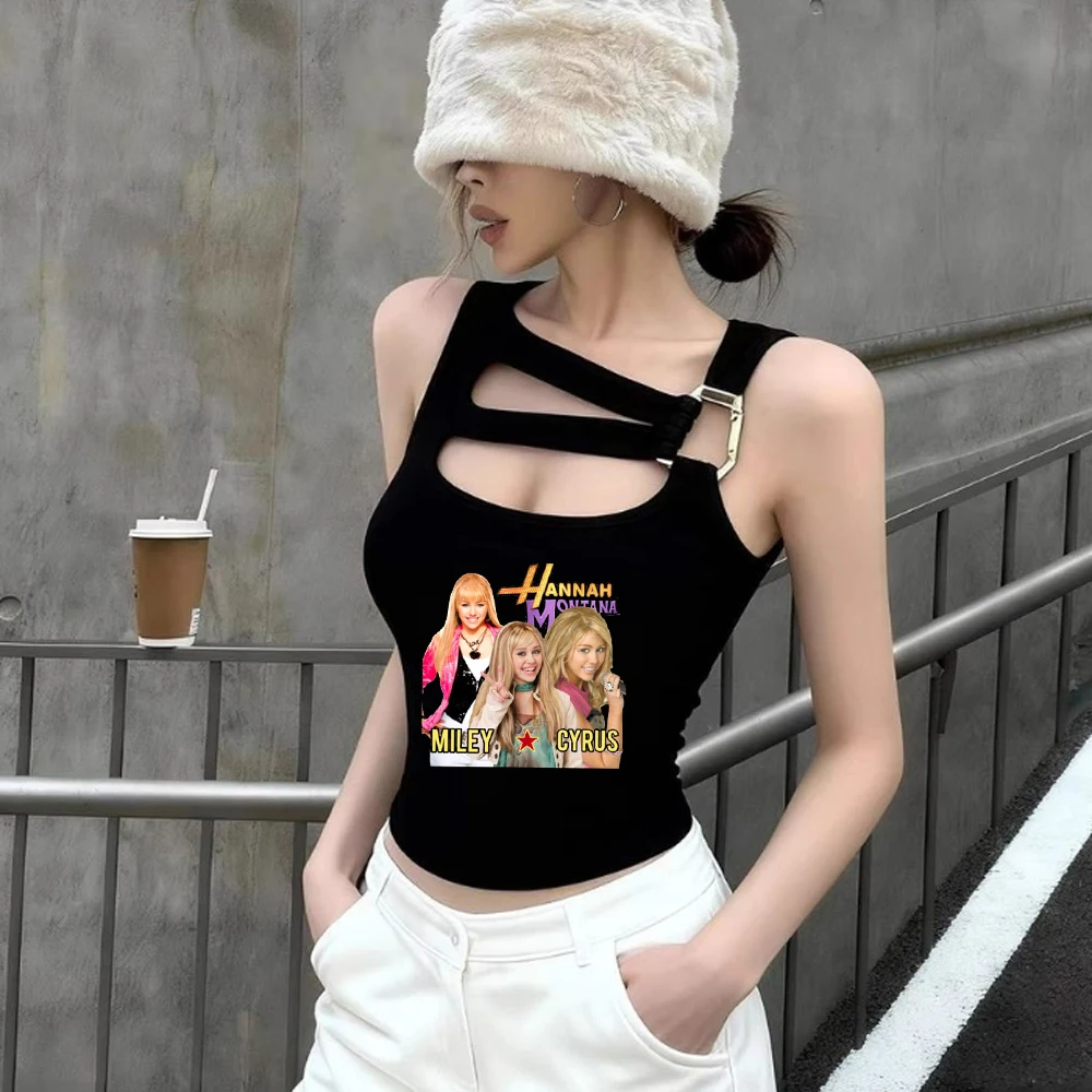 Hannah Montana cropped top girl harajuku goth kawaii meme gyaru t shirt emo baddie funny