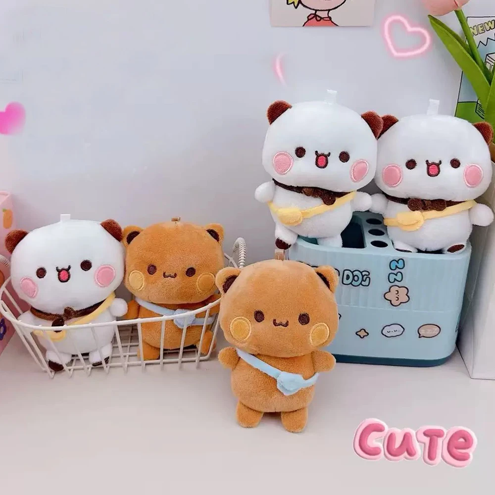 2Pcs Cute Yier&Bubu Keychain Kawaii Cartoon Couple Panda Bear Mini Soft Stuffed Doll Backpack Pendant Lovers Birthday Gift