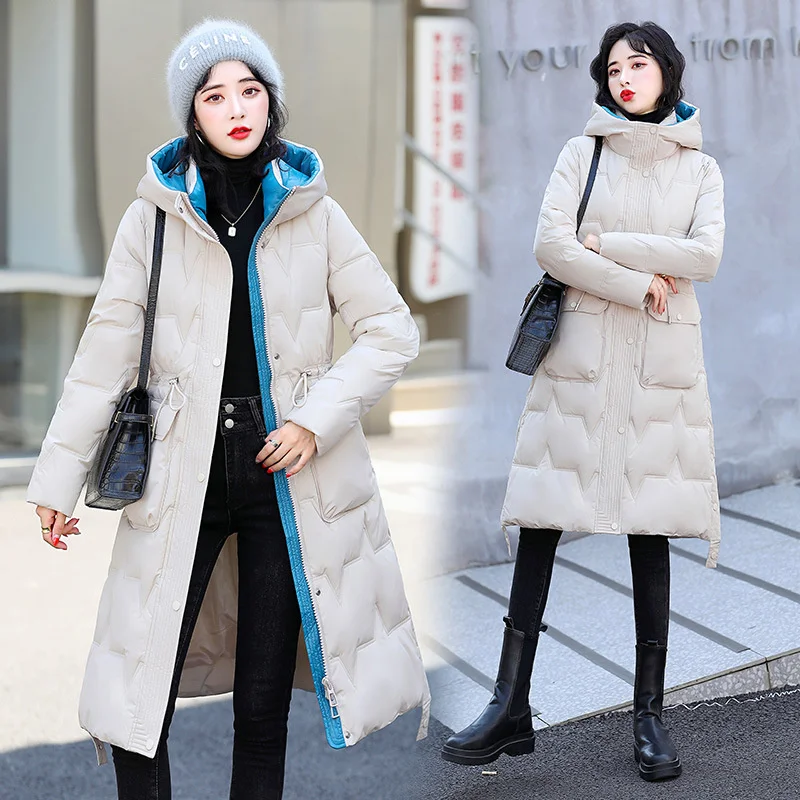 

2022 Women Winter Thick Hooded Down Cotton Jacket Long Warm Cotton Padded Parka For Women Basic Winter Coat Casaco Feminino 2XL