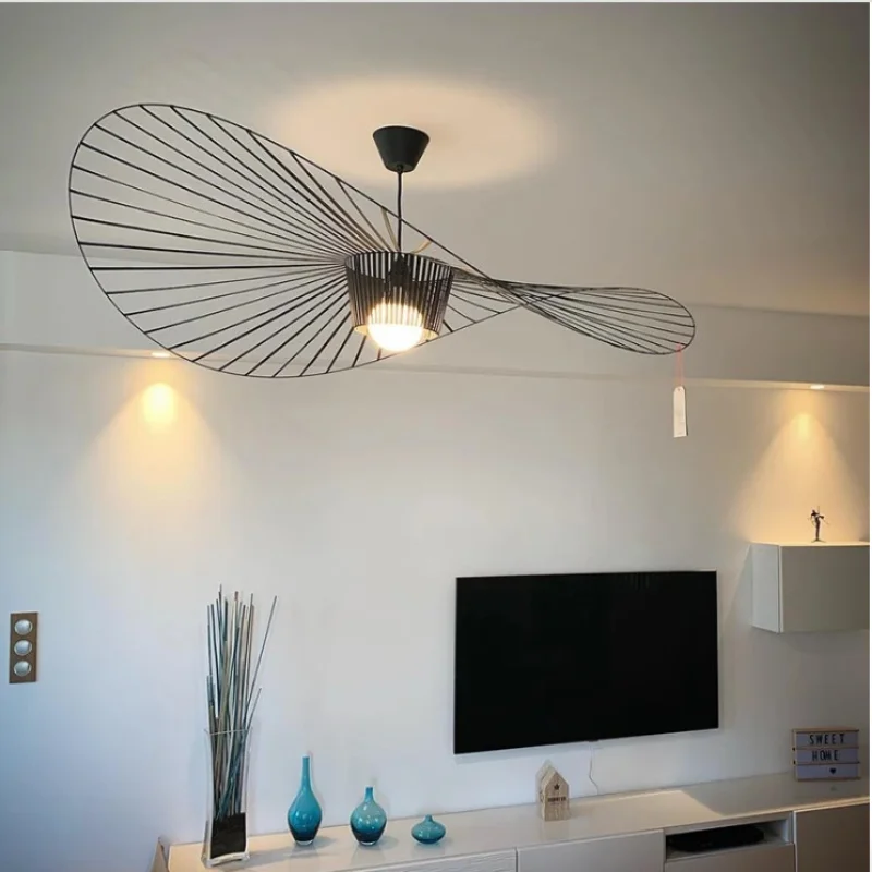 

Дизайнерская лампа с соломенной шляпой, люстры, скандинавский черный цвет, трансграничные подвесные светильники для гостиной, спальни, кухни, острова, столовой, светильники