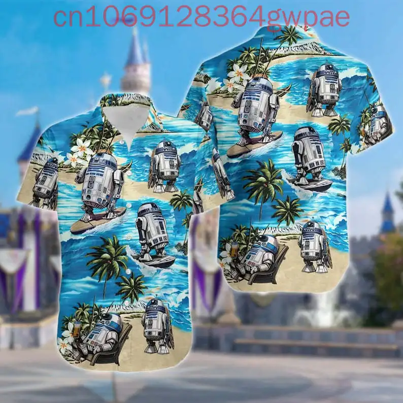 Звездные войны R2D2 Робот Серфинг Летняя пляжная мужская и женская гавайская рубашка Детские повседневные рубашки Звездные войны R2D2 Робот Серфинг Летняя пляжная мужская и женская гавайская рубашка Детские повседневные рубашки