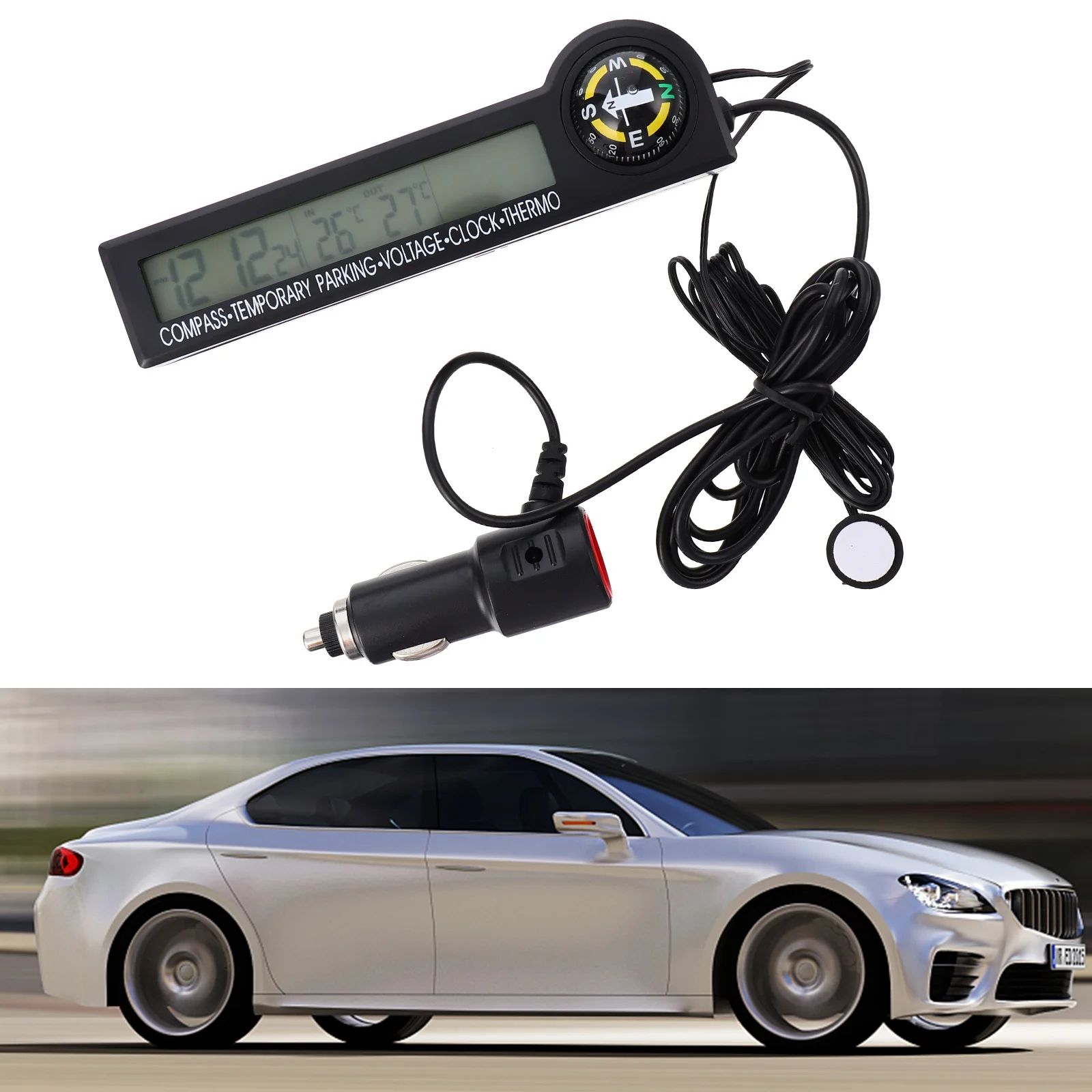 

Ultra-Thin Thermometer Voltmeter Clock Internal External Temperature Measurement Bracket Mount No Drill