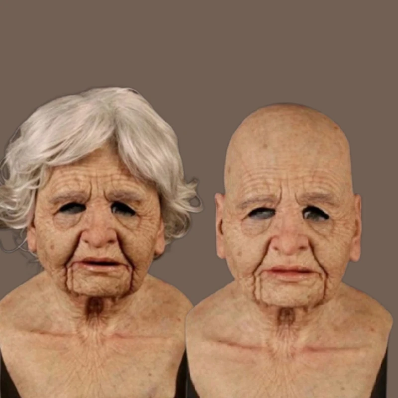 Woman Man Mask full Head Face Realistic Silicone Grandpa Grandma Mask Simulation Supplies Halloween Party Cosplay Props