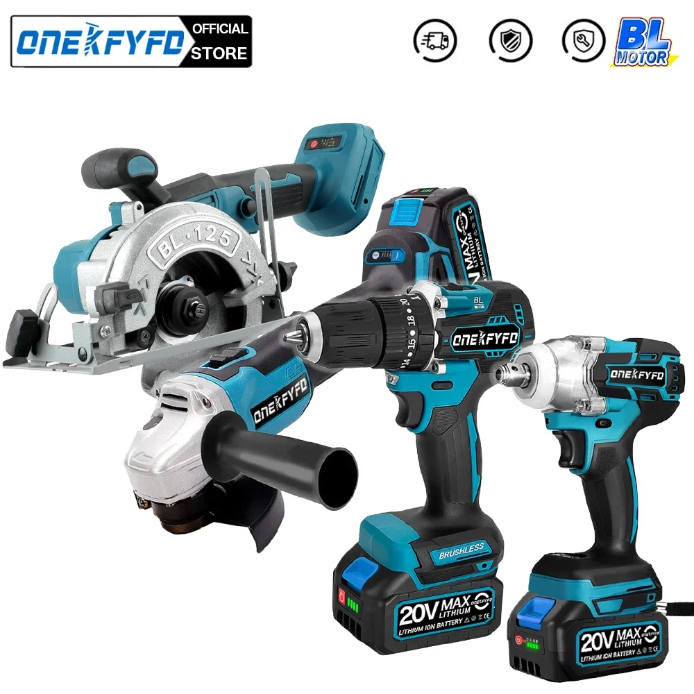 

Brushless Tool Set Electric Wrench + 125mm Angle Grinder +172 Electric Drill+125mm Electric Circular Saw for Makita 18V Battery