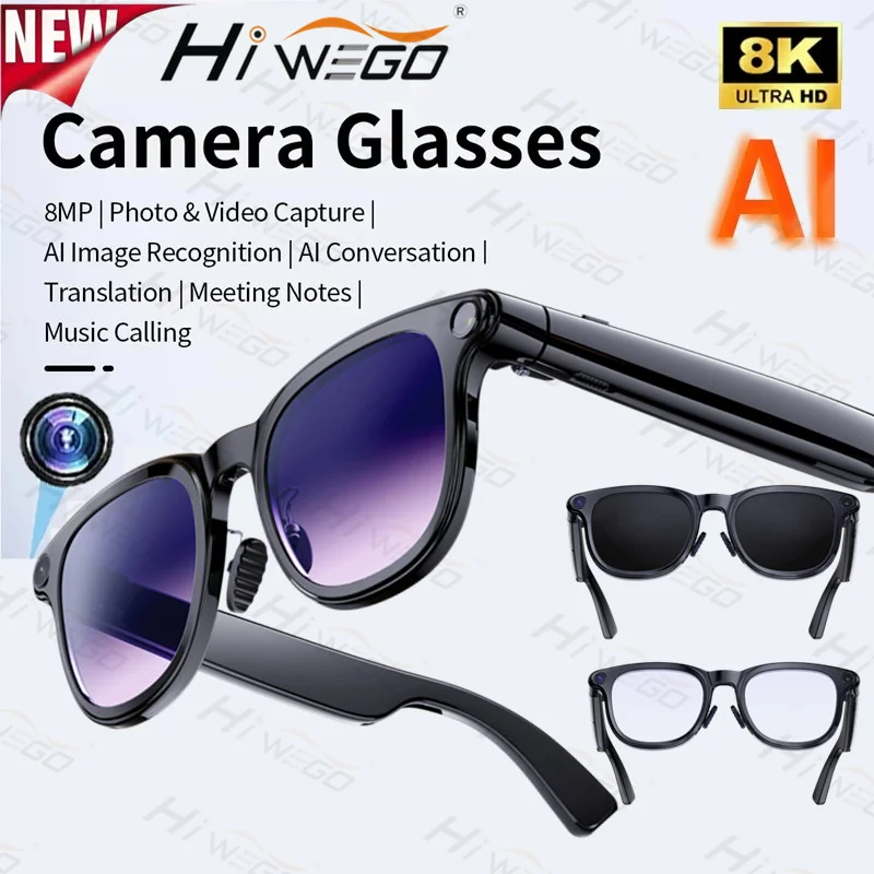 

3in1New Smart Glasses AI 8K Camera Bluetooth Call Voice Assistant Music Player Translate Multifunctional Photochromic HD Glasses