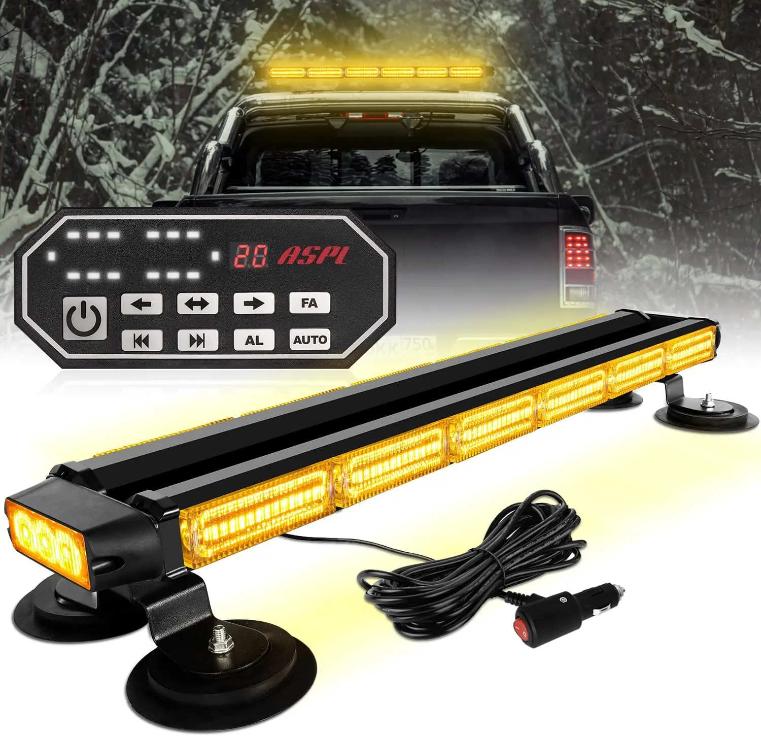 

26-Inch 126 LED Emergency Strobe Light Bar with Controller for Trucks and Vehicles, Amber Warning Safety Light