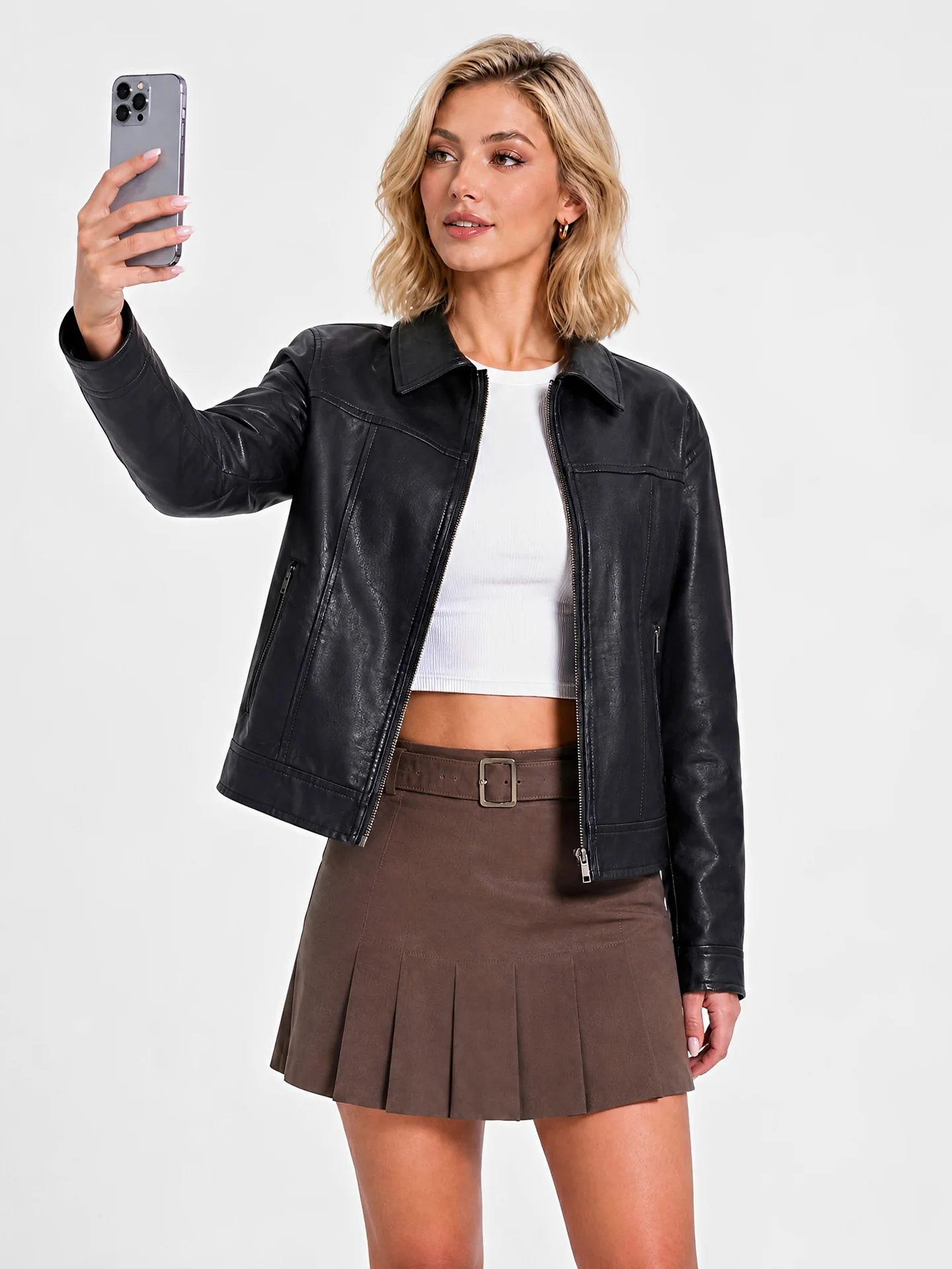 Women's Long Sleeved Leather Jacket 2026 Autumn Winter Fashion Casual Thin European Size Zipper Jacket for Women's Clothing