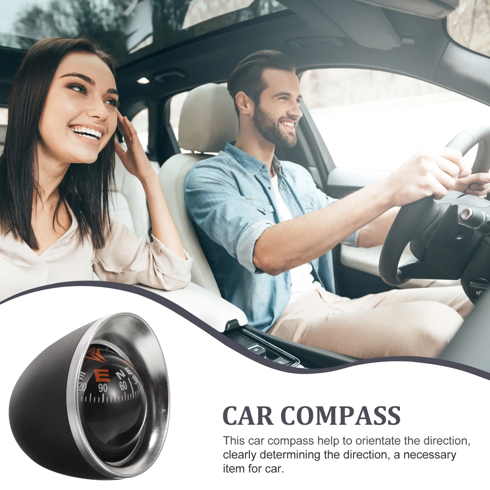 

3D Globe Compass for Car Dashboard Auto Accessories Dash Mount Black Decorative Sphere Direction Indicator ABS Adhesive Base