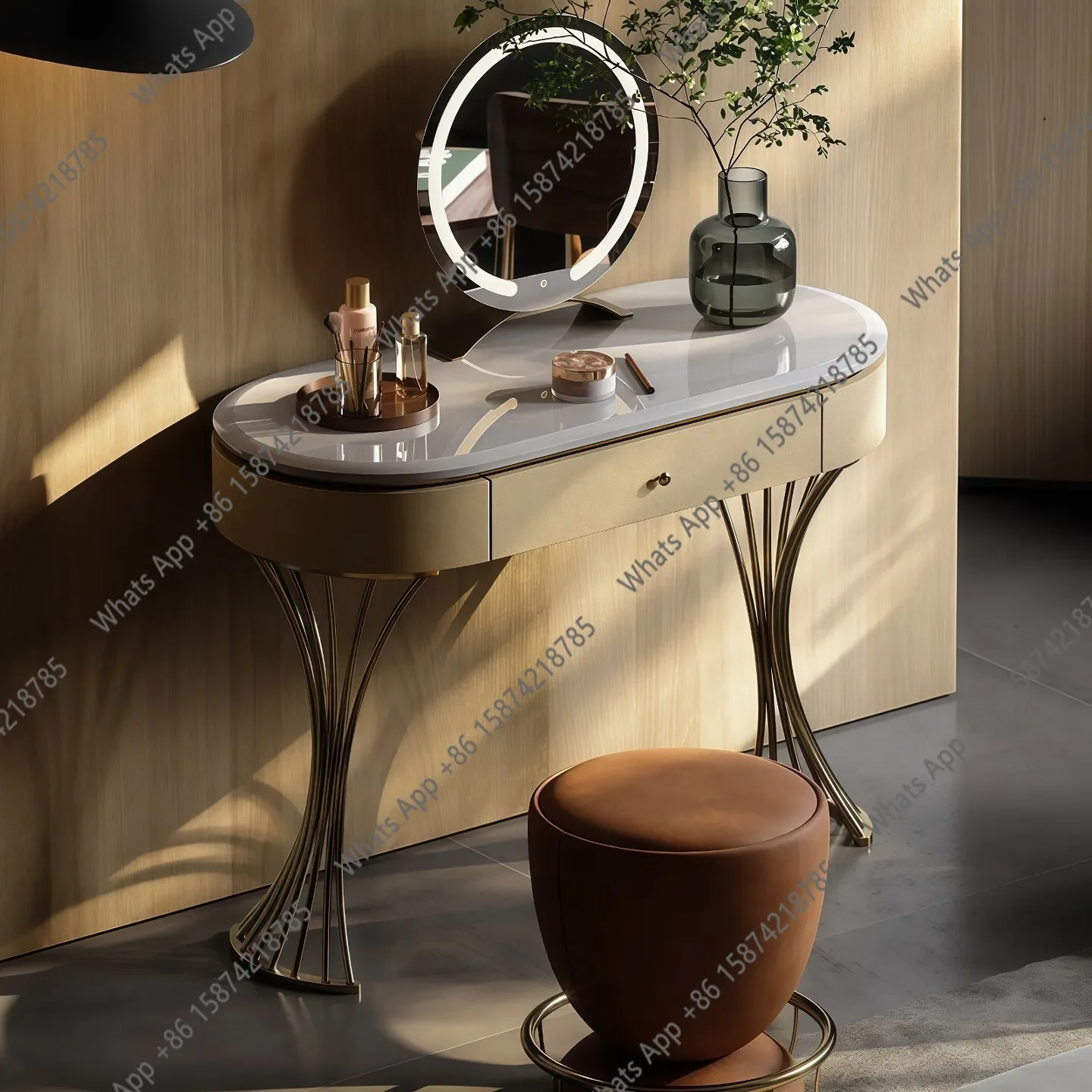 X36 Cary Ice Jade, Tocador de Maquillaje Italiano de Lujo, Diseño Moderno y Sencillo para Dormitorio, Mármol de Alta Gama