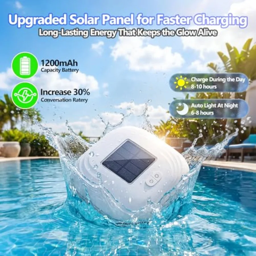 Floating Pool Lights Solar Powered, 2026 Upgraded Dynmaic LED Color Changing Solar Pool Lights that Float, IP68 Waterproof 6-8H