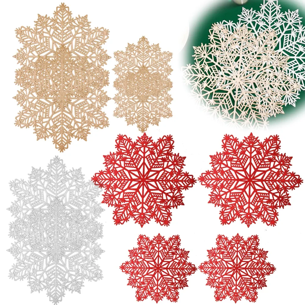 Coaster Set of 4 Christmas Snowflake Placemats Festival Decor Non-Slip Cup Mat Kitchen Cushion Kitchen Food Bowl Mat Table Decor