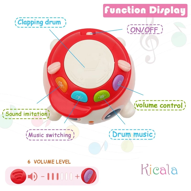 赤ちゃん漫画ハンドドラムタンブラー犬ミュージカルドラムおもちゃ音楽と光発達赤ちゃんのおもちゃ完璧なギフト誕生日