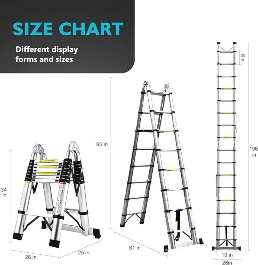 Telescopische Ladder Een Frame,Soctone 16,5 Ft Aluminium Telescopische Ladder 330Lbs Capaciteit Compacte Ladder, Rv-Uitbreidingsladder Voor