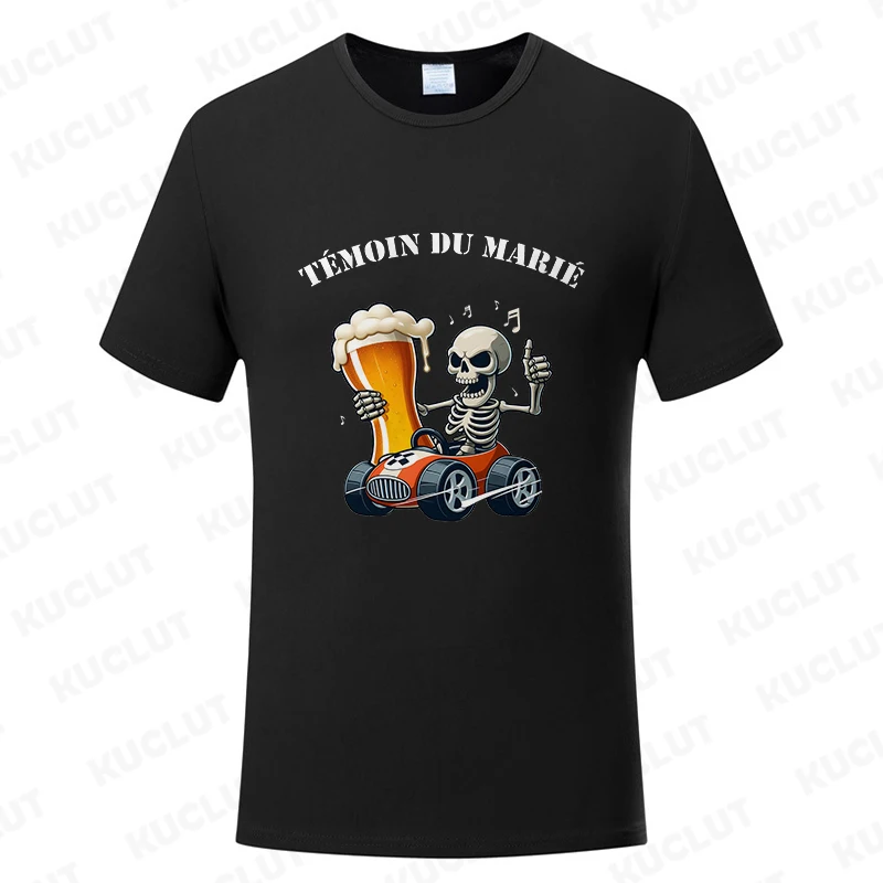 Evg Future Team Married Groom Man T-shirt Funny French Wedding Shirt Single Farewell Bachelor Party Tees Skeleton Beer Tops