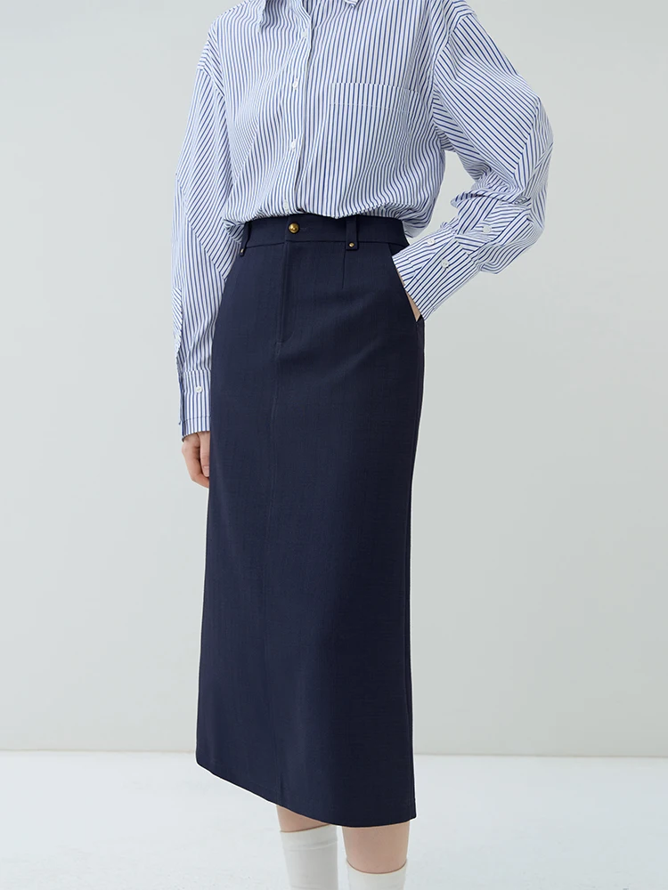 FSLE Workplace Commuting Sense Straight Skirt for Women 2023 Autumn New All-match Simple Style High Waist Fitted Skirt Female