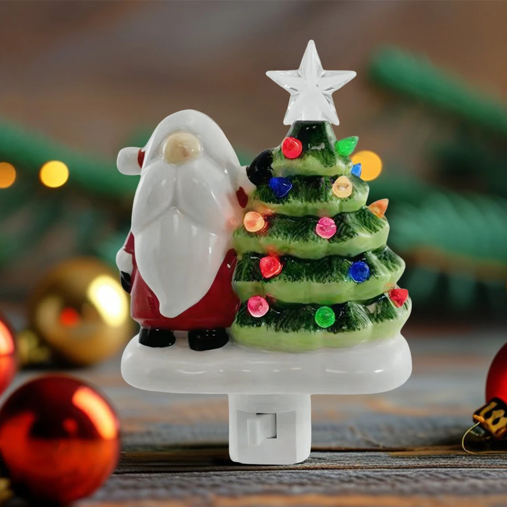 Resin Christmas Tree Night Light Multicolor Bulbs Xmas Tree Nightlight with Lamp with 360 Degree Swivel Plug for Bedroom