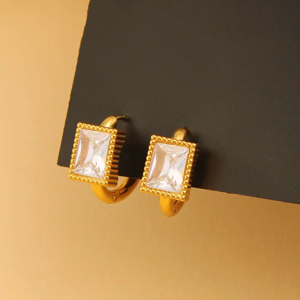 Luxury Women's Black White Cubic Zirconia Earrings Fashion Gold Color Wedding Jewelry Vintage Square Stud Ear Jewelry