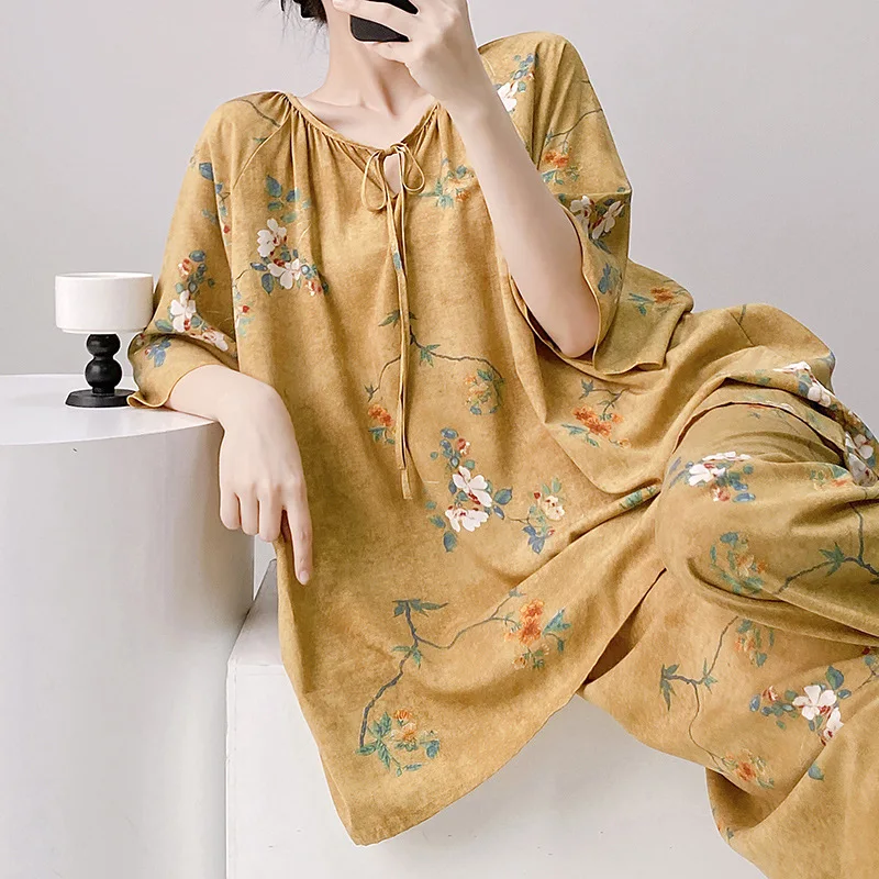 Summe2026 Featuring Fashionable Cotton Sleeves That Can Be Worn Externally New Chinese Style National Cotton Sleepwear for Women