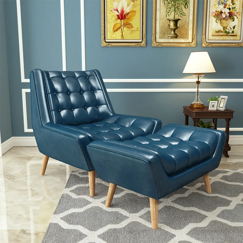 

Single sofa chair modern simple living room solid wood foot leisure chair balcony fabric pull buckle lazy lying chair