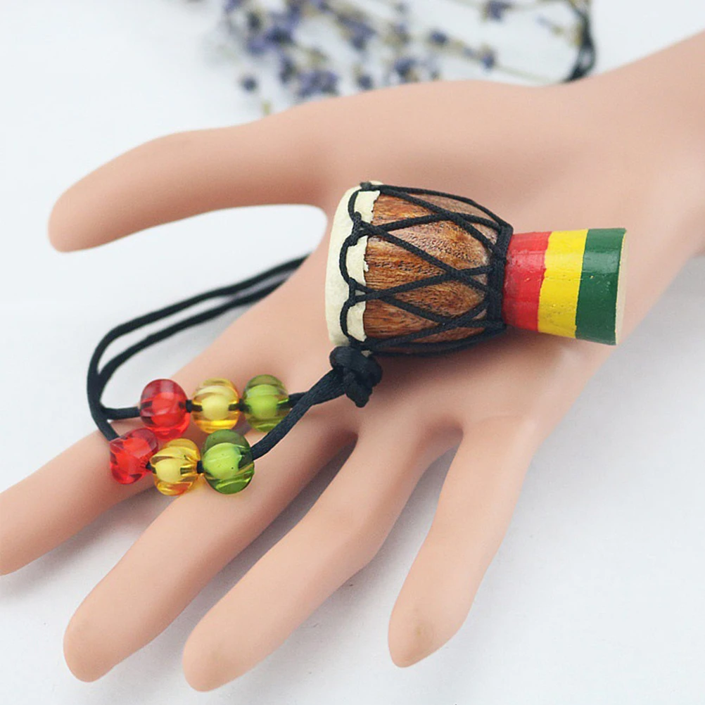 

3Pcs Wooden Classic Drummer Necklace Mini Djembe Percussion Neck Pendant African Hand Drum Gift Neck Jewelry ( Color)