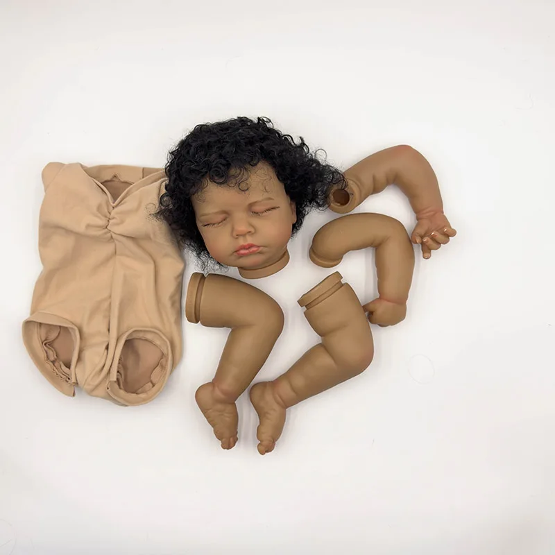 NPK 19'' Handmade Unfinished Doll Parts Reborn Dark Skin LouLou Painted DlY Kit  with Hand Rooted Hair