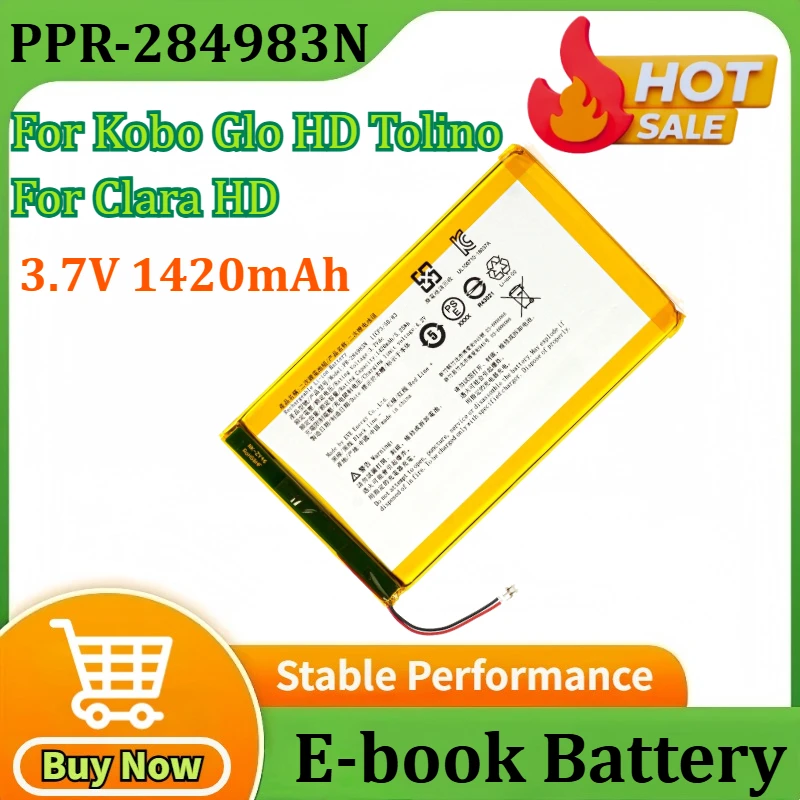 

Newly Upgraded 3.7V 1420mAh PPR-284983N Battery for Kobo Glo HD Tolino for Clara HD E-book for Accumulator 2-wire Plug R-285083