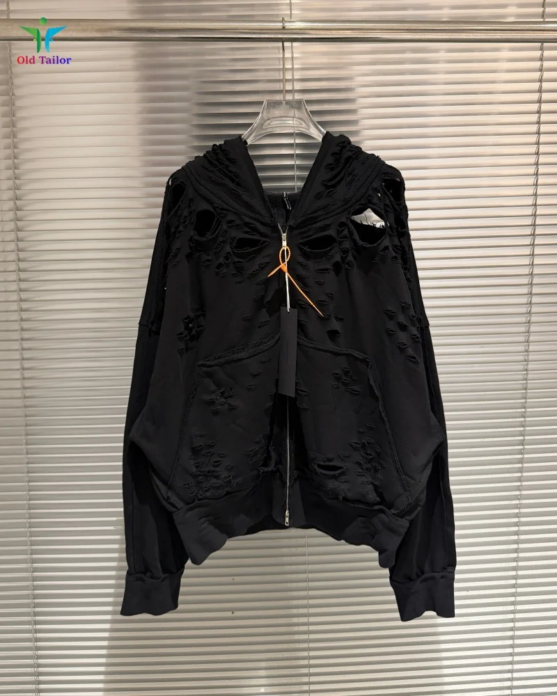 

High Street Solid Color Black Best Quality Distressed Decayed Zipper Men Women Latui Atelier Hoodie Jacket