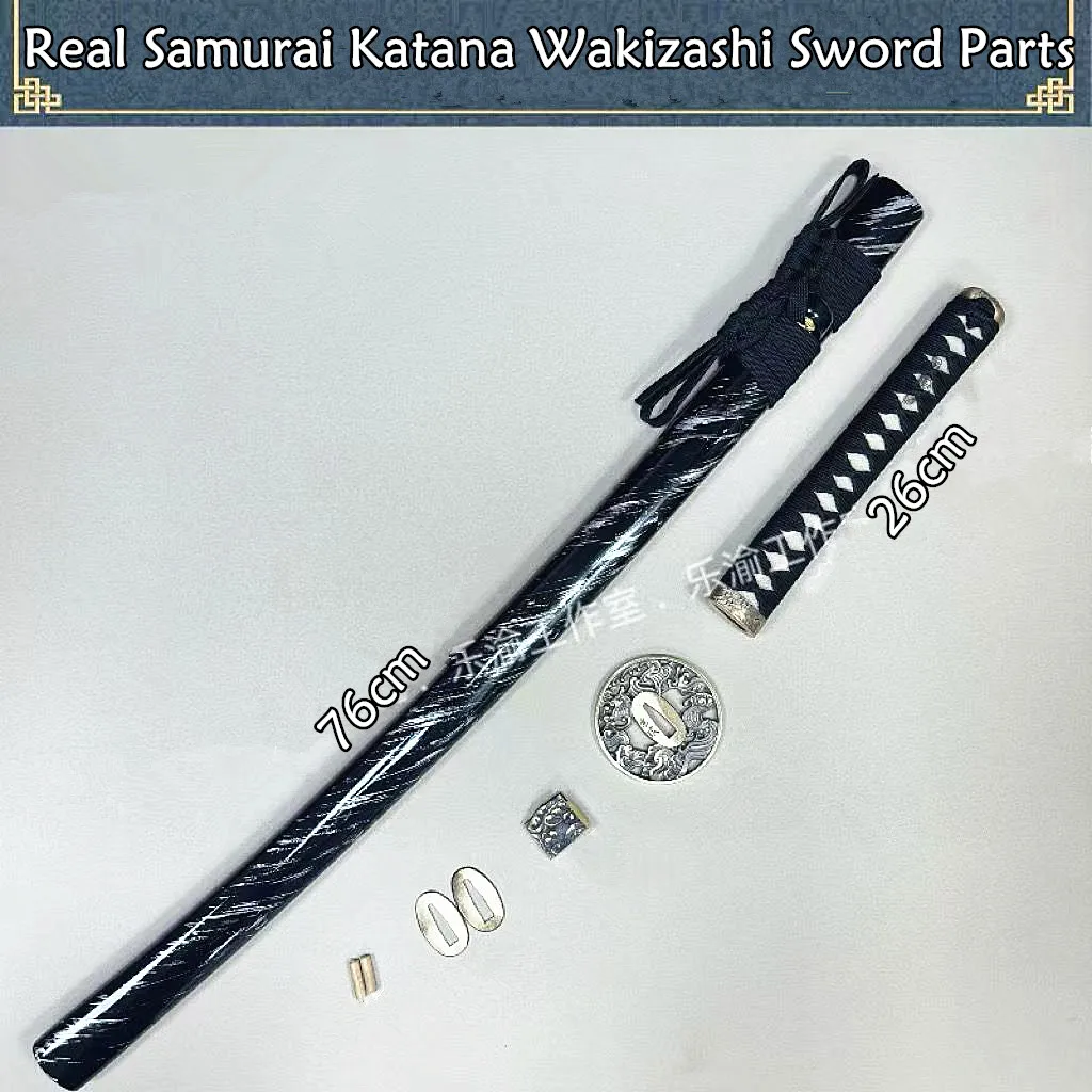 A Set Very Good Tsuka Handle Brass Tsuba Handguard Habaki Seppa Hardwood Sheath For Real Samurai Katana Wakizashi Sword Parts
