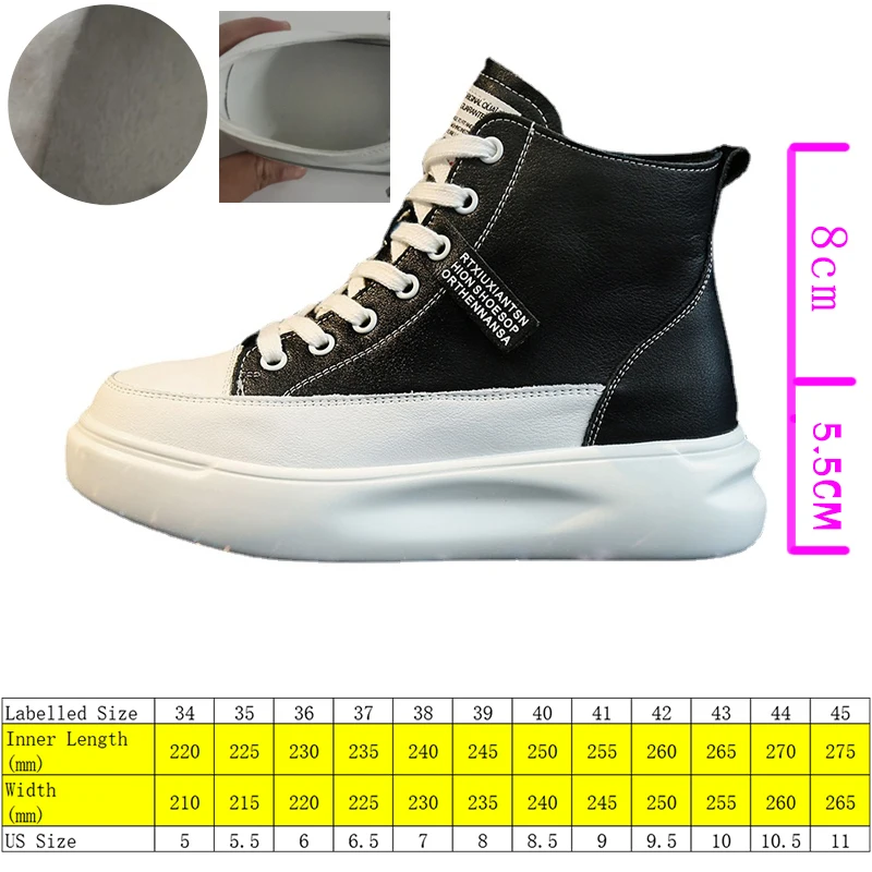 Fujin 5.5cm Genuine Leather Women Ankle Boots Platform Shoes High Top Sneakers White Spring Autumn Warm Fur Women Winter Shoes