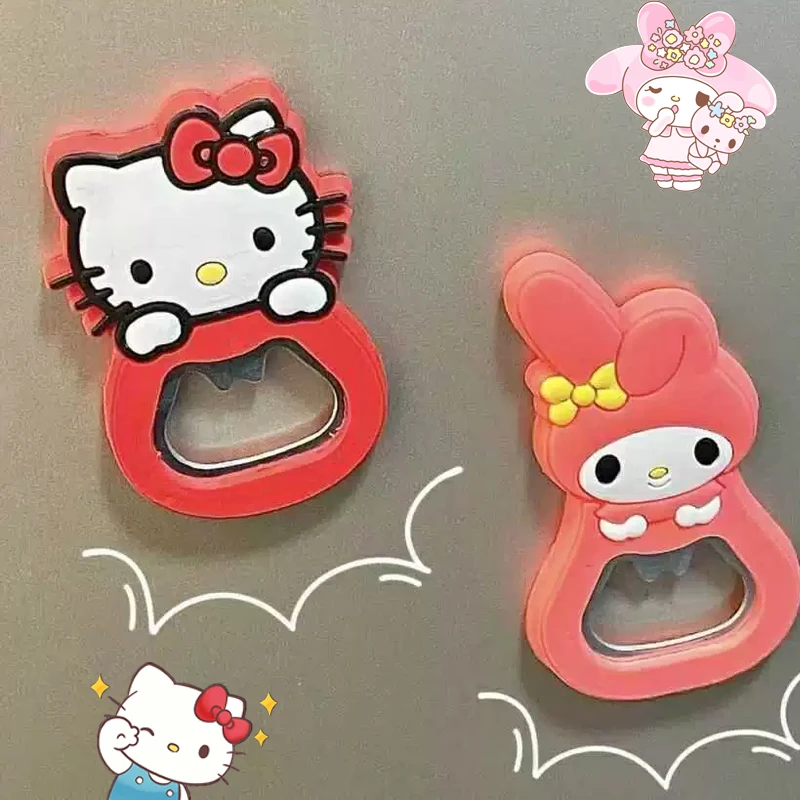 Sanrio Hello Kitty Cute Silicone Multifunctional Refrigerator Magnet Opener Stainless Steel Beer Bottle Opener Kitchen Supplies