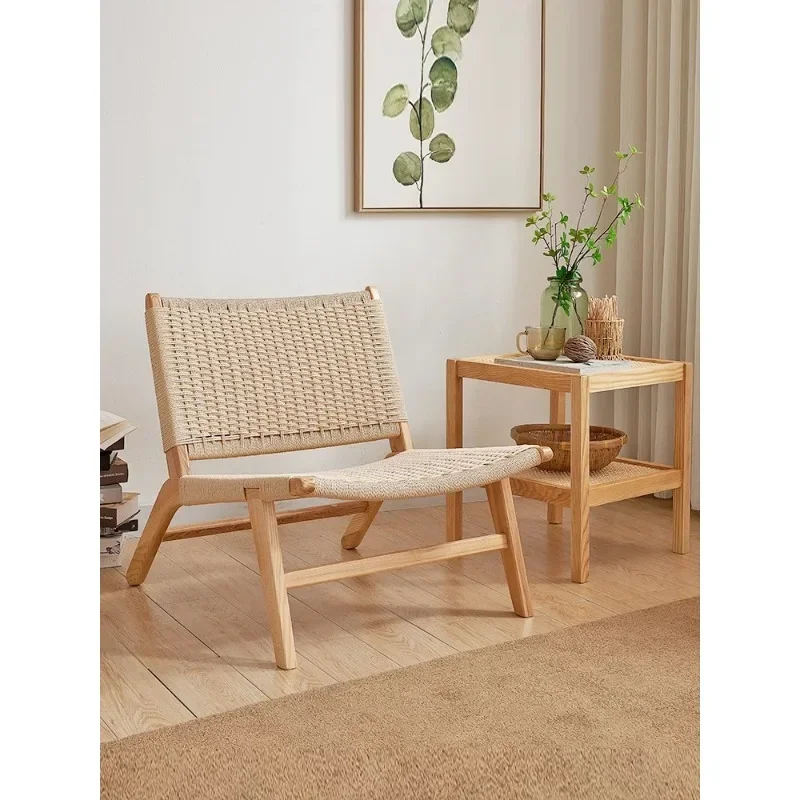 كرسي ترفيهي للشرفة مصنوع من الخشب الصلب مكون من ثلاث قطع كرسي أريكة منسوج فردي شقة صغيرة لغرفة المعيشة والمنزل