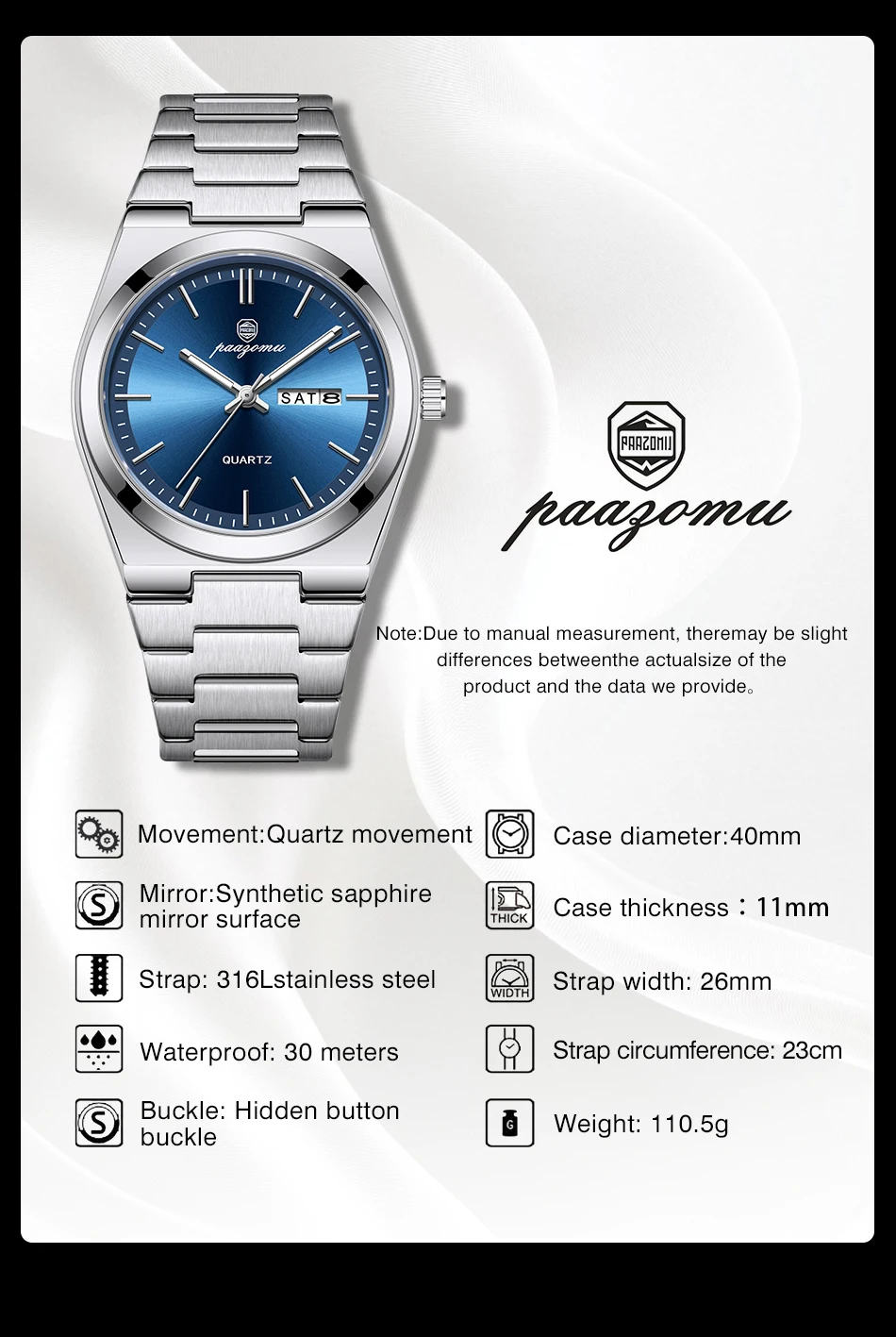 PAAZOMU Ultradünne Quarzuhr für Herren und Damen, minimalistischer Stil, wasserdicht, leuchtende Armbanduhr, bequemer Riemen, tägliches Bürogeschenk – Detail 6