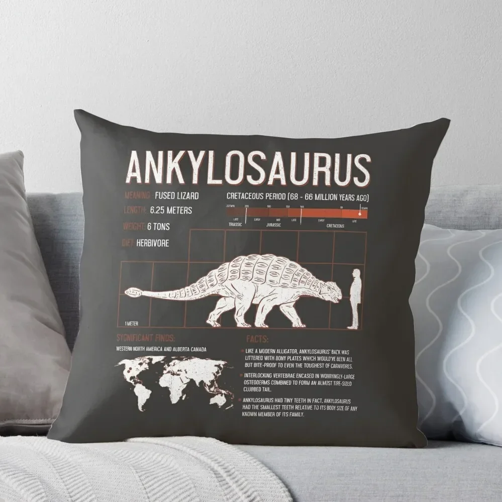 Ankylosaurus Dinosaur Facts Mens Womens Kids Science Throw Pillow pillows decor home Plaid Sofa Pillow