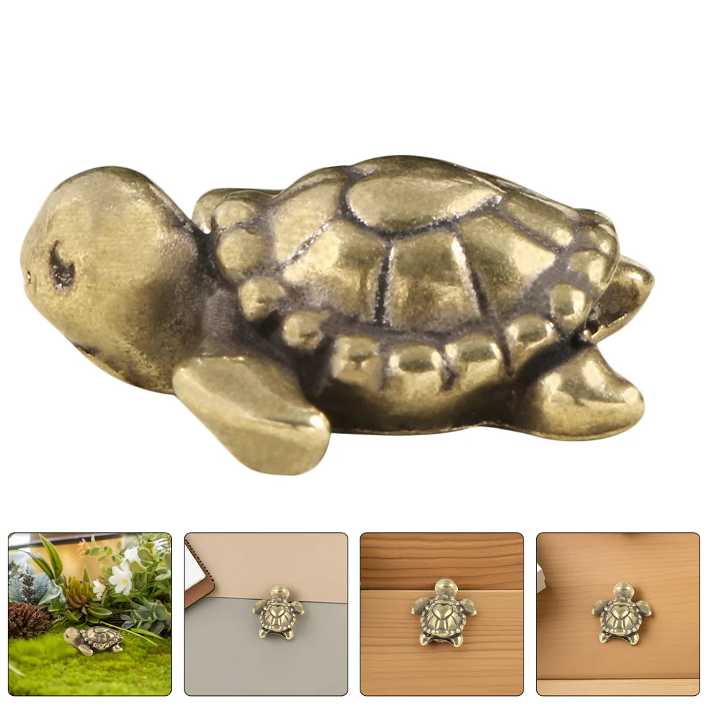 

2 Pcs Turtle Crafts Copper Figurine Chinese Style Brass Animal Figurines Feng Shui Tortoise Golden Statue