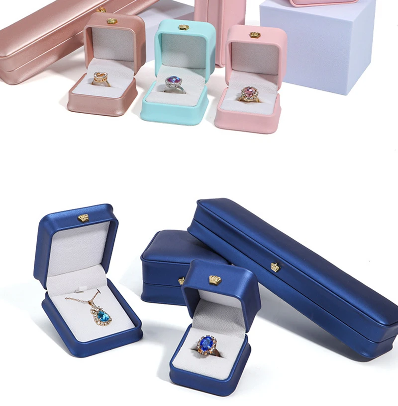 Crown Buckle Rose Gold Color Brushed PU Leather Jewelry Packing Box Ring Bracelet Ear Stud Necklace Packing Box Jewelry Set Box