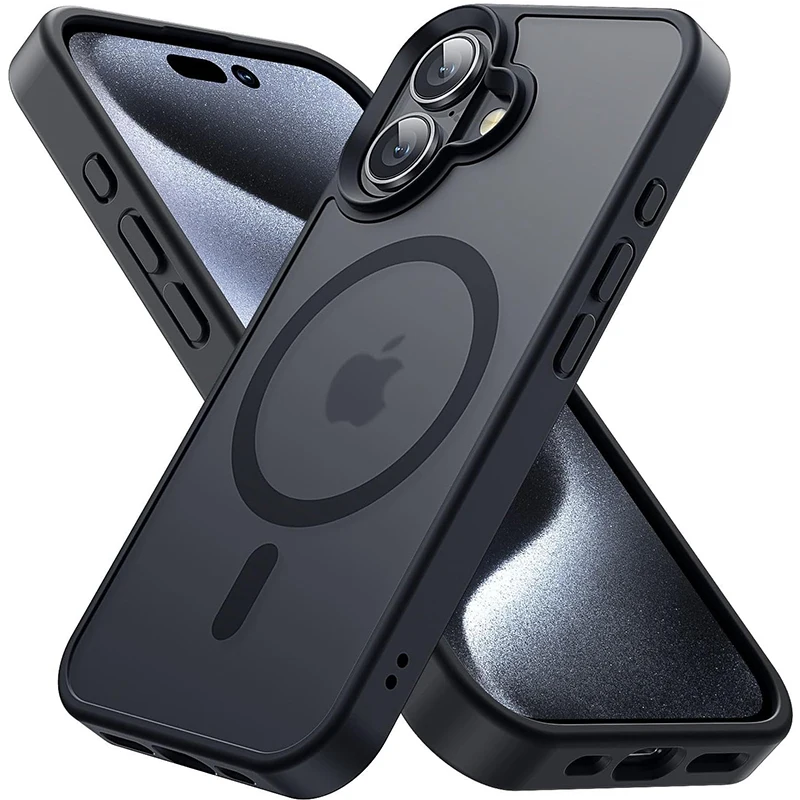 Schwarze magnetische Hülle für iPhone 16 Pro Max 15 Plus 14 13 Mini 12 11 SE 2022 2020 8 Magsafe Mag Safe Matte Handyhülle Zubehör