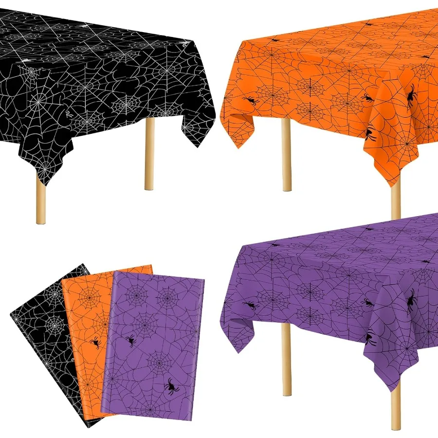 

3 шт. скатерть для Хэллоуина, разноцветные скатерти с паутиной, одноразовые прямоугольные пластиковые скатерти с паутиной для Хэллоуина