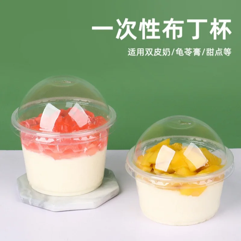 50pc 10-Ounce Transparent Plastic Cups with Round Dome LIDS Disposable Cake Cups Dessert Cups Fruit Ice Cream Cups Pudding Party