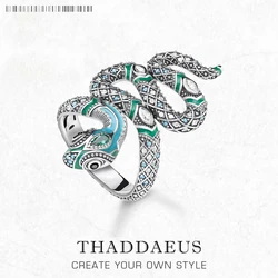 Blue Snake Pave Open Ring Europe Bohemia Find Jewerly For Women New Gift In 925 Sterling Silver
