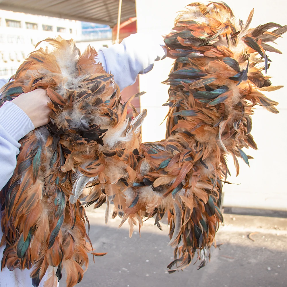 

2Meters Fluffy Rooster Feather Boa Trim Scarf Clothes Boas 5-8inch Cock Plume Dress White Ribbon Marabou Feathers for Crafts DIY