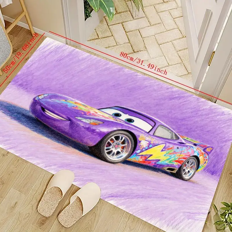 

1PC Kids Cartoon Purple Racing Car Floor Mat, Vibrant Graffiti Style Sports Car Area Rug, Non-slip Soft Washable Play Mat Carpet